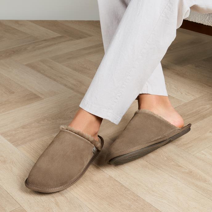 Isotoner® Mens Real Suede Mule With Water Repellency  Sand